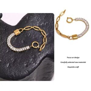 Paperclip Chain Lock & Lab Created Diamond Tennis Bracelet 14K Gold Plated